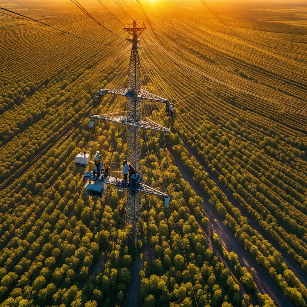 Linesman Working on High Voltage Power Lines