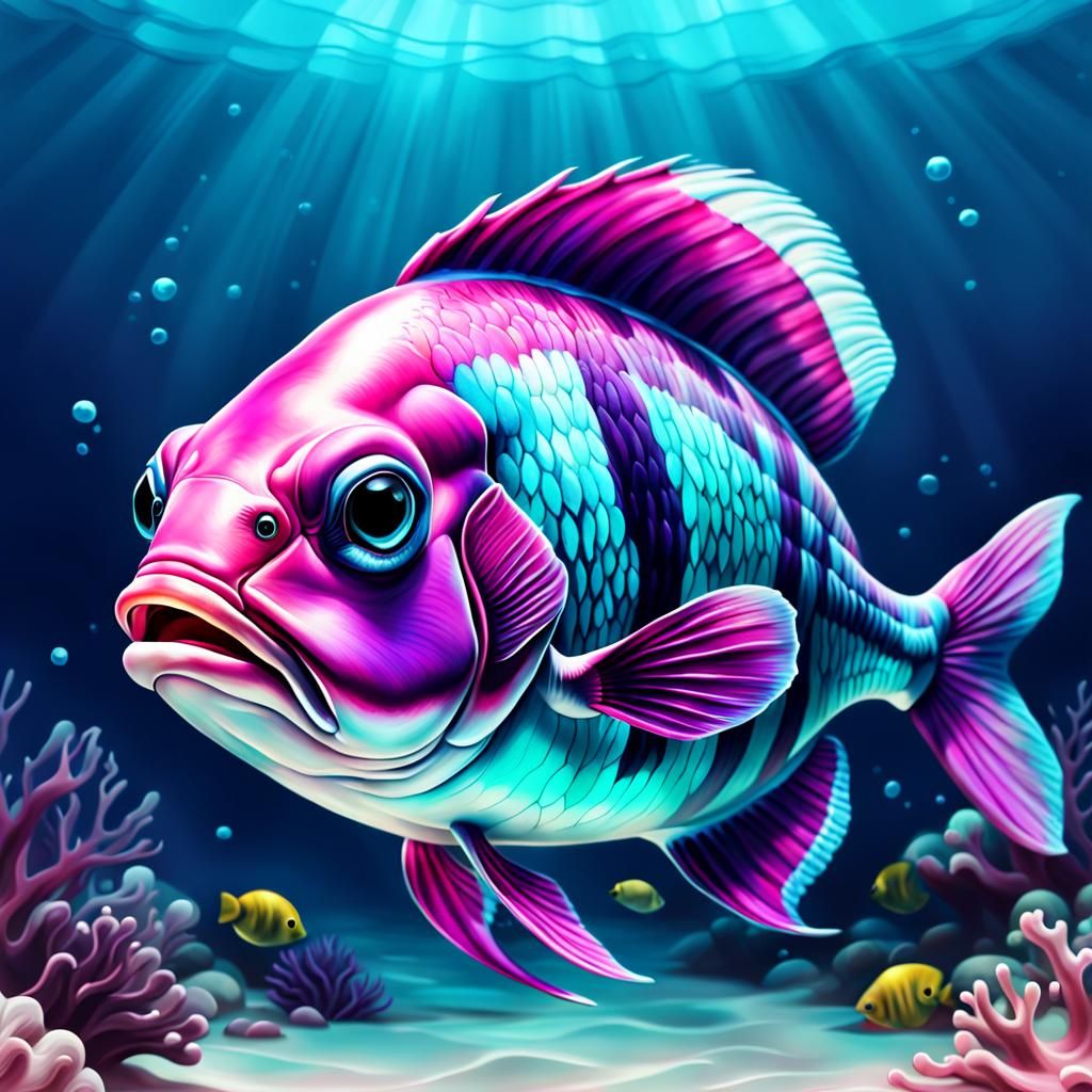Cute Ocean Fish in Clean Airbrush Style