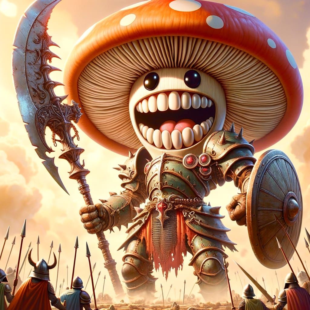 Anime Mushroom Warrior in Epic Battle
