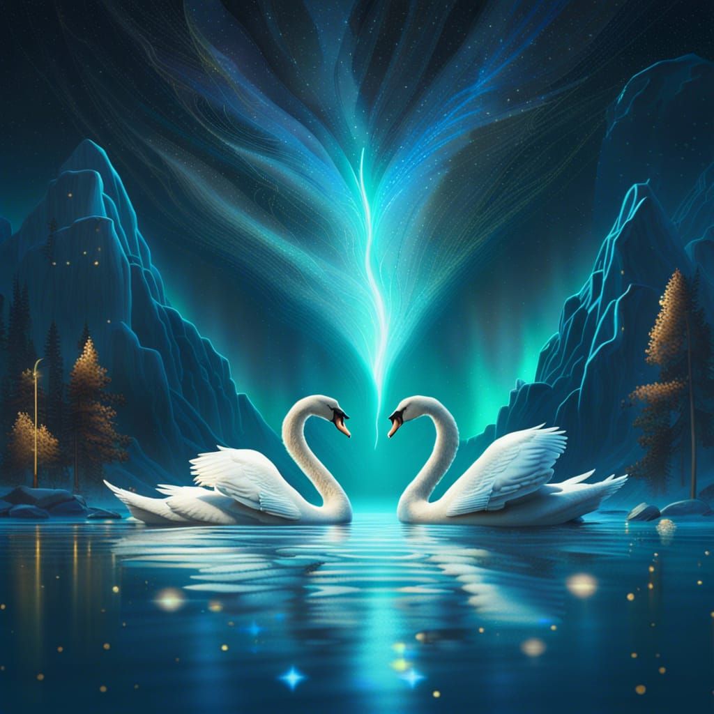 Swans in Aurora Borealis: a Fantastical Matte Painting