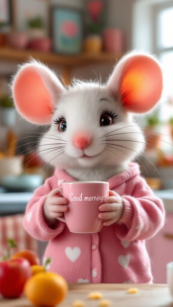 Cozy Whimsical Mouse in Pink Kitchen Wonderland
