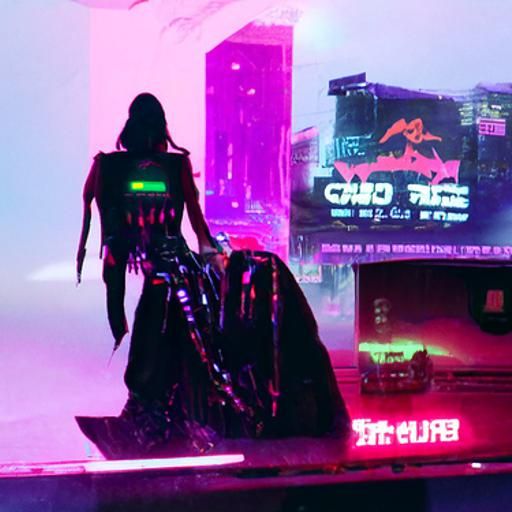 Eldritch Cyberpunk Empress in Neon Synthwave Style
