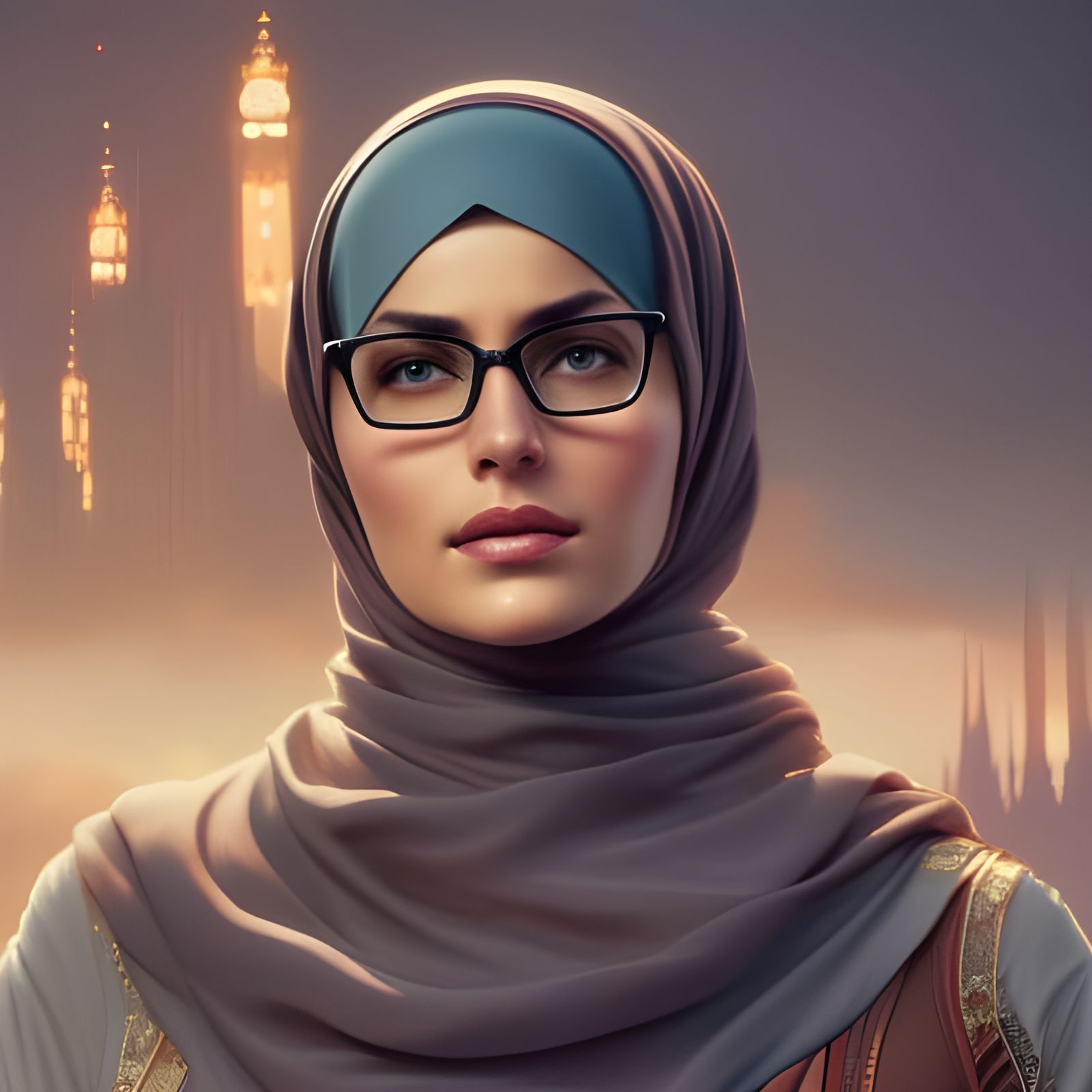 German Woman in Hijab Portrait, Hyperdetailed Art