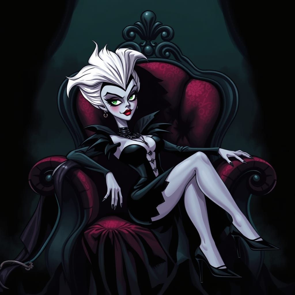 Villainous Socialite in Gothic Velvet Throne