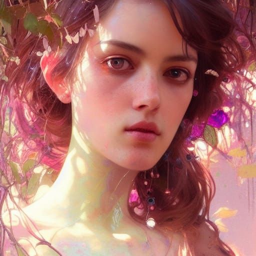 Psychedelic Garden Portrait in Style of Alphonse Mucha