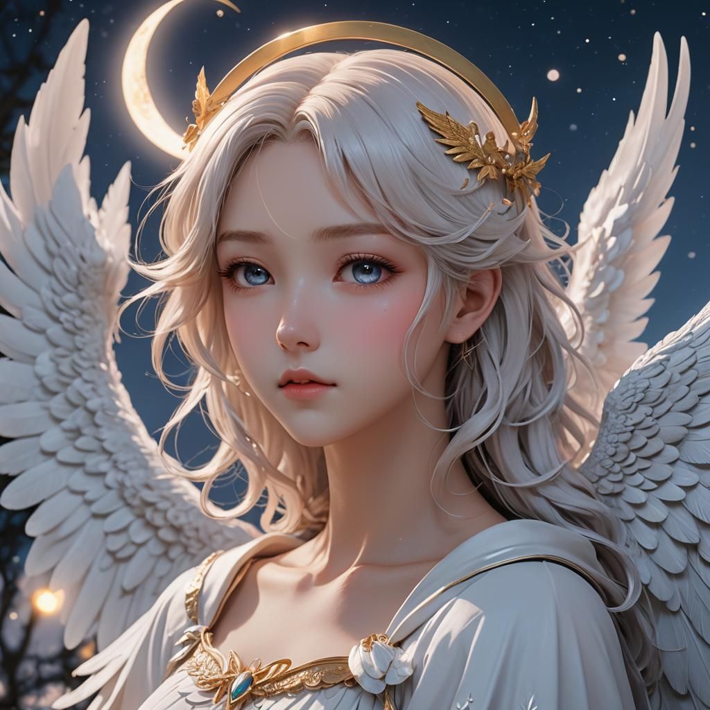 Anime Angel Giving Moon Heart: 3D Art Portrait