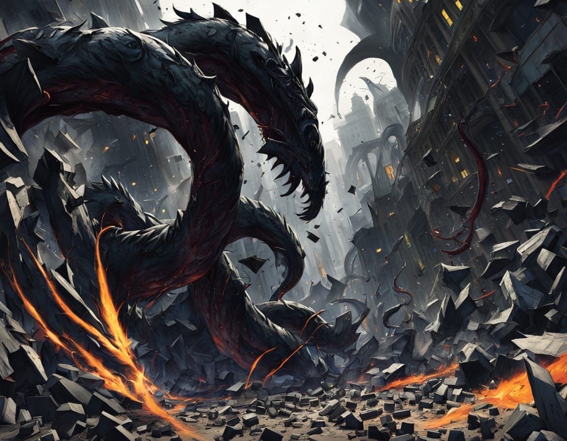 A self made angry Kaiju girl (two floors high)  is wrecking ...