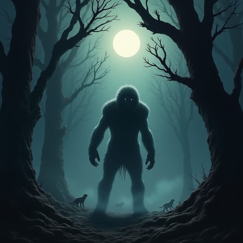 Werewolf Transformation in Mystical Forest, Greg Rutkowski S...
