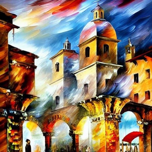 Roman Market Entrance in Impressionistic Style