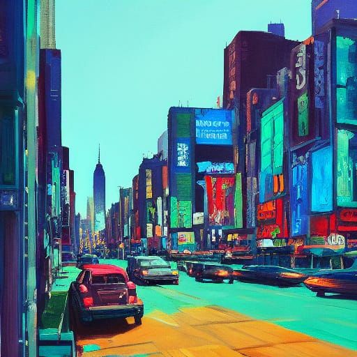 Turquoise Sunset Over NYC as Oil Painting
