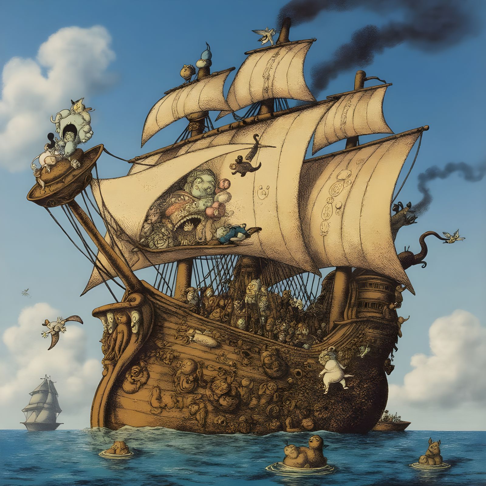Surreal Ship Eats Cookies in Surrealist Style