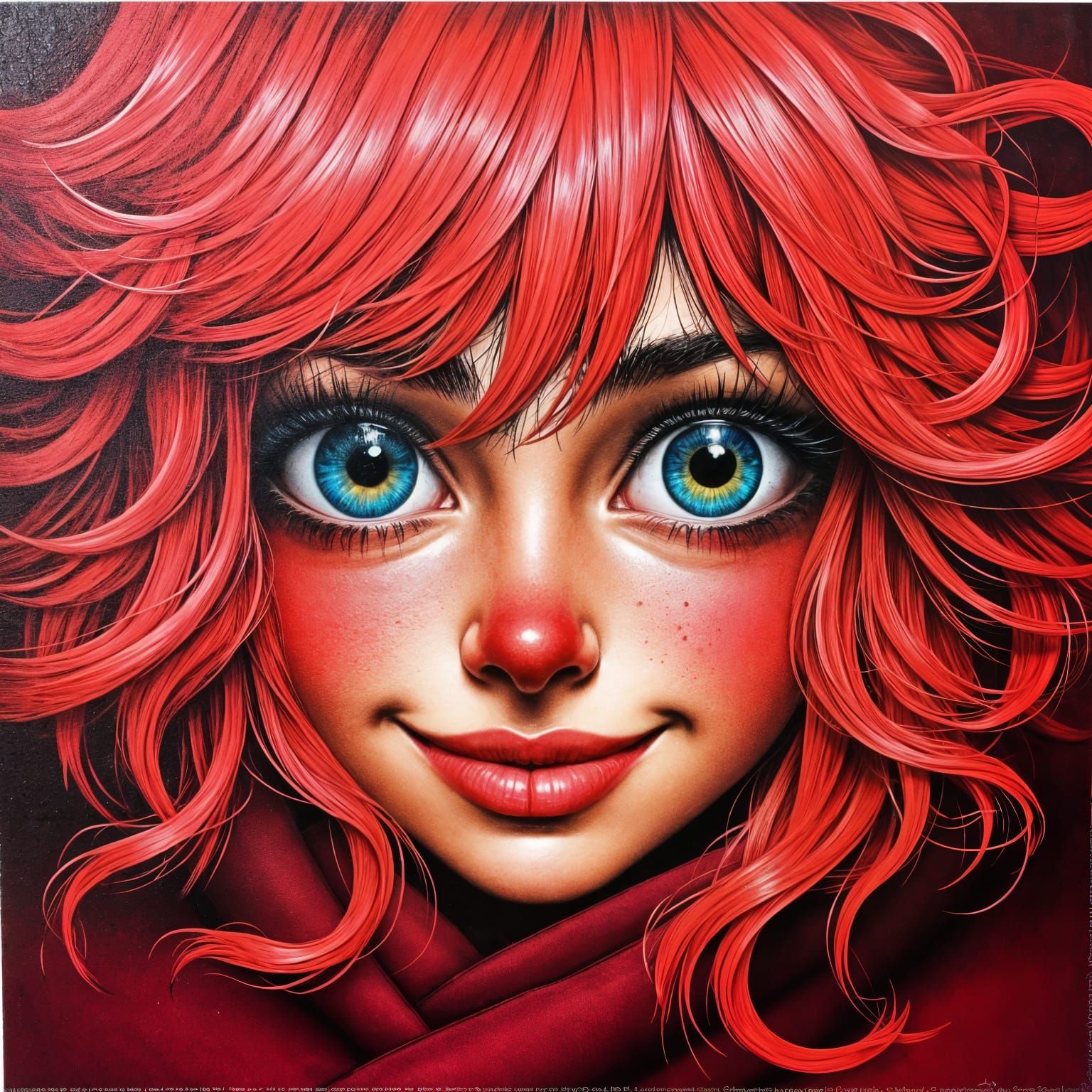 Ethereal Coral Red Oil Painting in an Ornate Frame