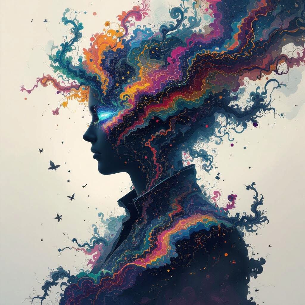 Surreal Double Exposure with Fractal Color Streams