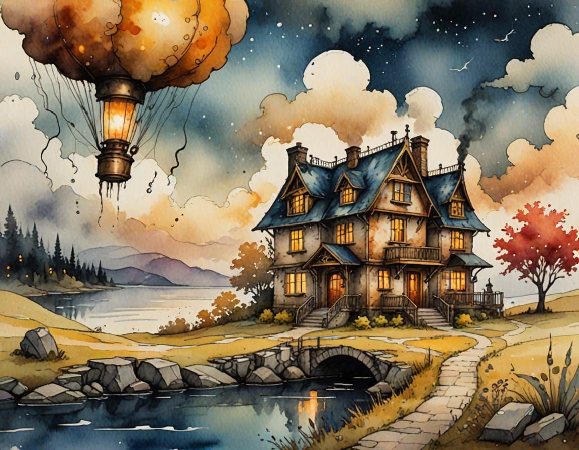 Steampunk Whimsy on Vintage Watercolor