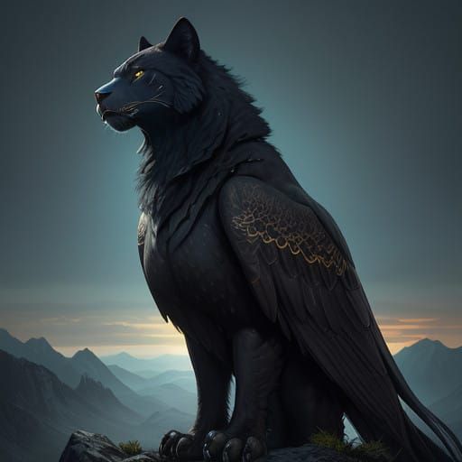 Majestic Black Panther Eagle in Vibrant Mystical Landscape