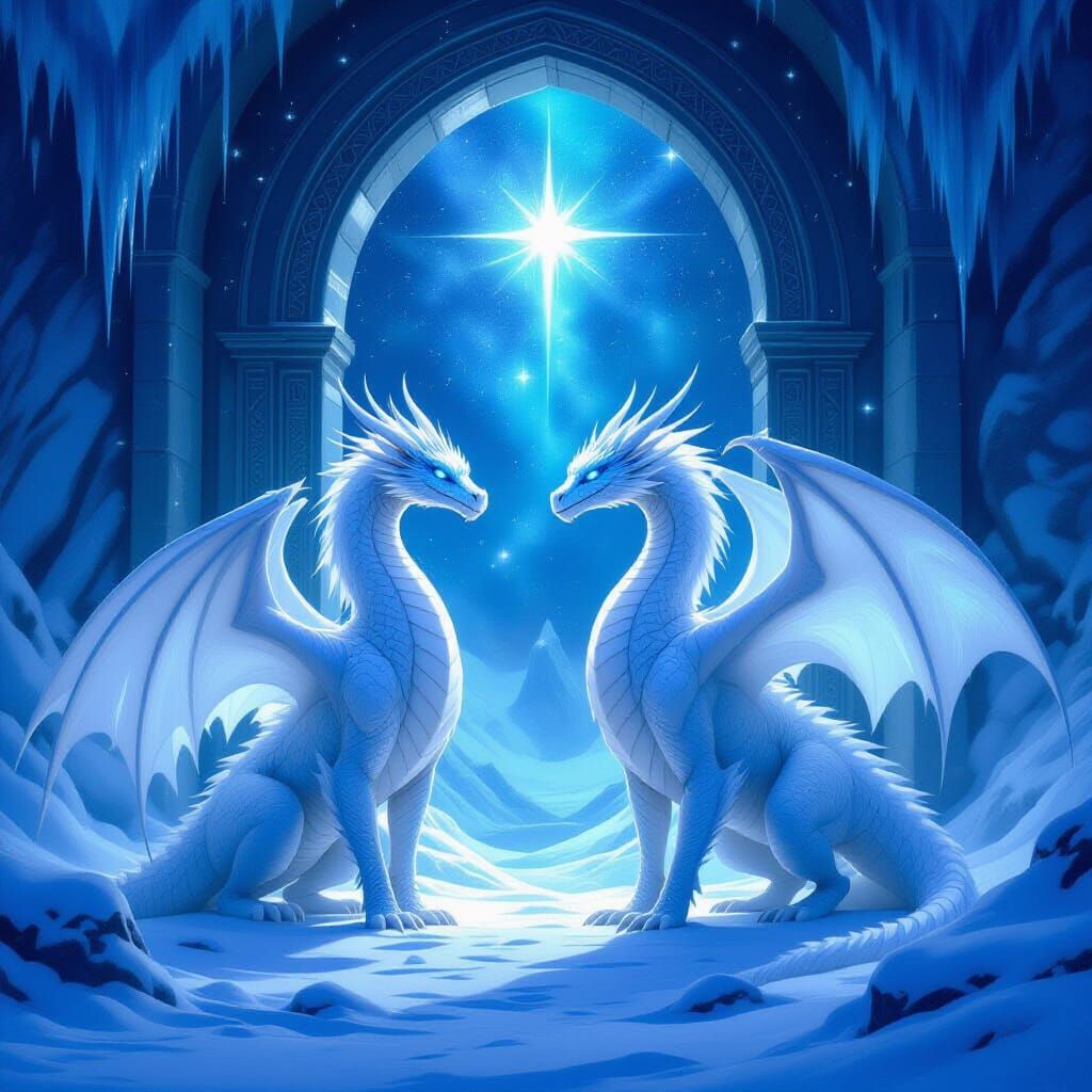 Ice Dragons Before Celestial Doorway - Digital Matte Paintin...