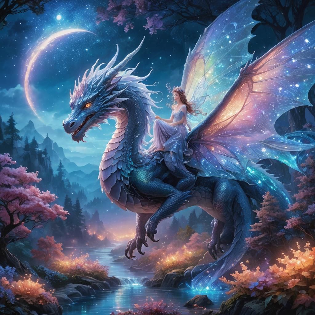 a fairy riding a dragon