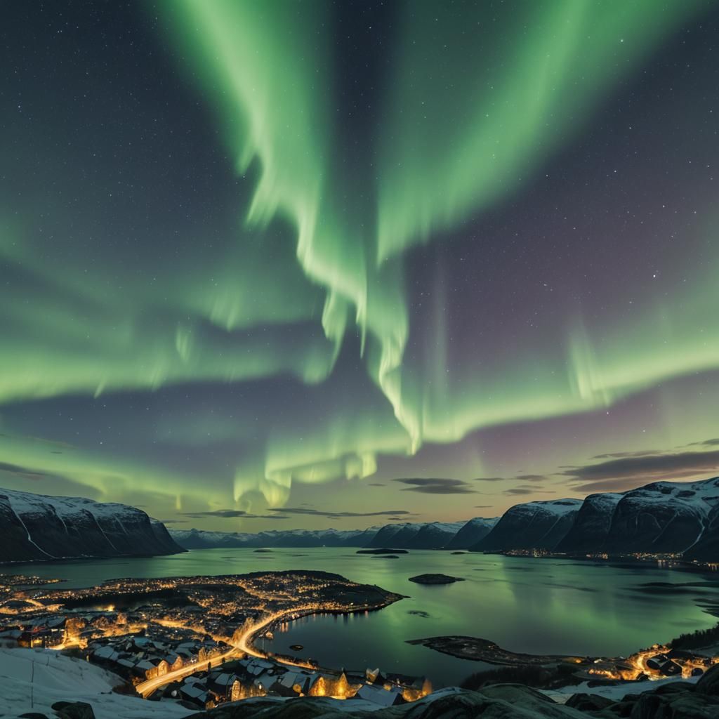 Mesmerizing Aurora Borealis Over Norway, Digital Art