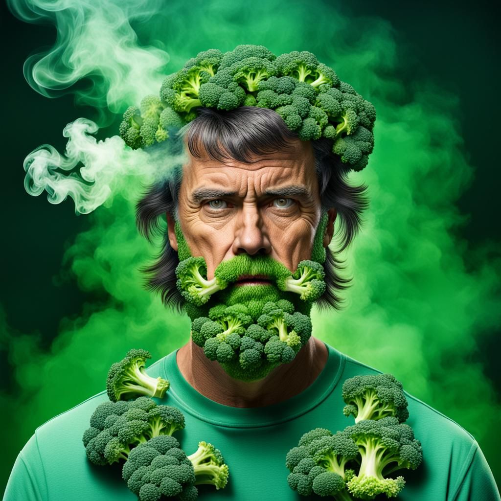 Man with Broccoli Beard in Hyperrealistic Style
