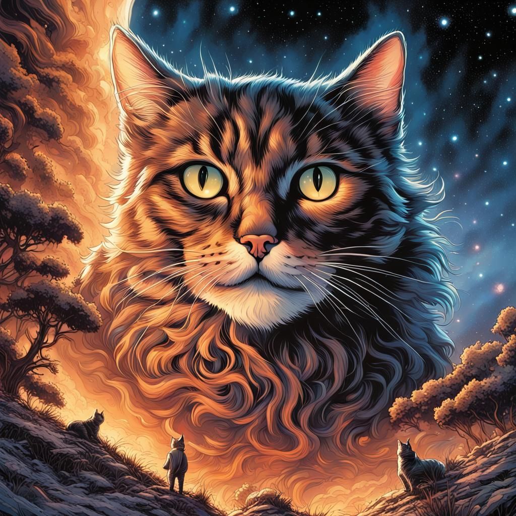 Cosmic Cat Eyes: A Celestial Comic Art Vision