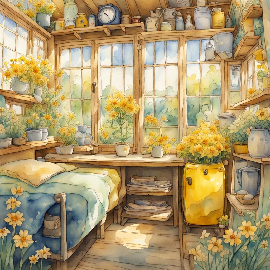 Tiny House in Glass Suitcase: Ghibli Watercolor