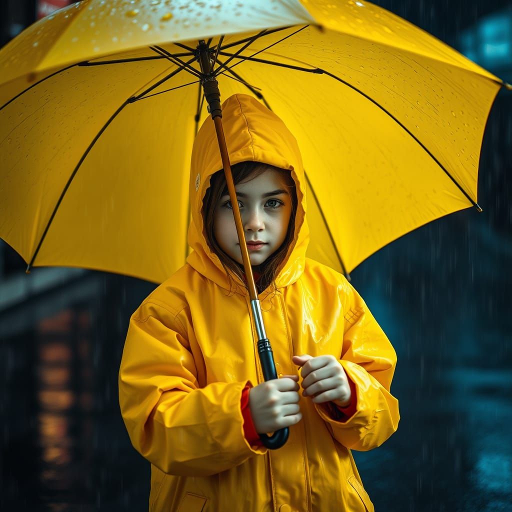 Vibrant Girl in Rainy Atmosphere, in Hyperrealistic Style