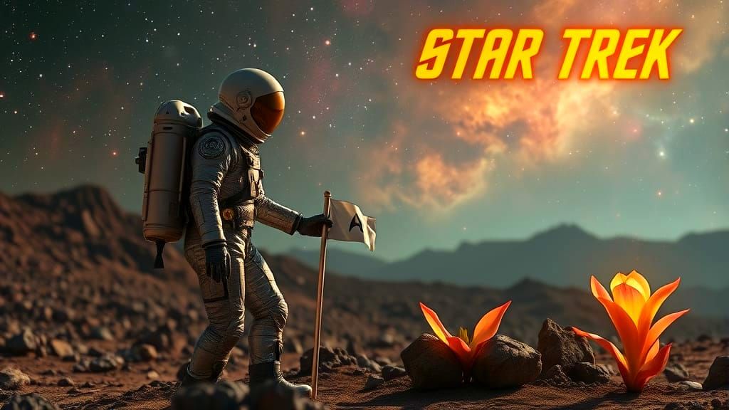 Astronaut Plants Starfleet Flag on Alien Planet