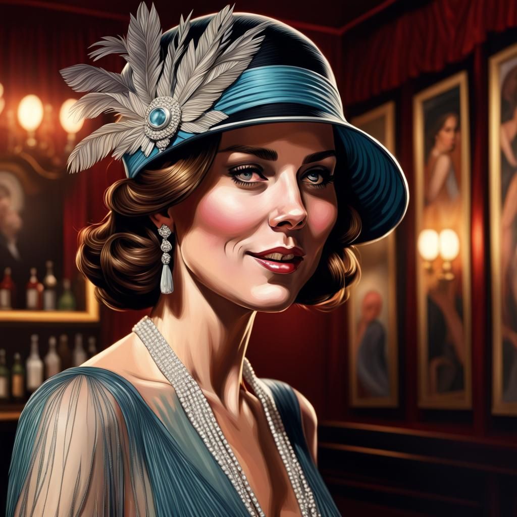 Kate Middleton as 1920s Flapper, Hyperrealistic Art