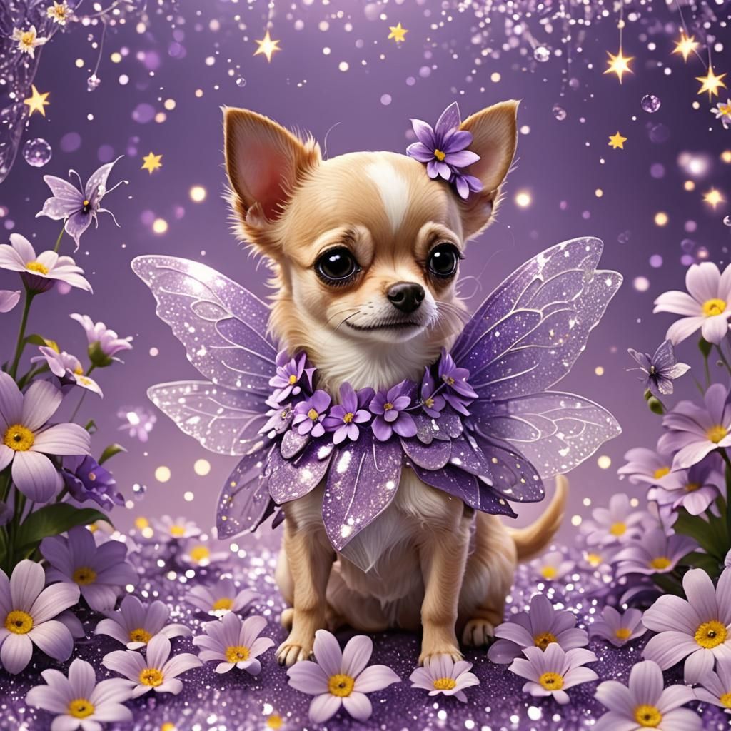 Chihuahua in Fairy Garden 3D Render