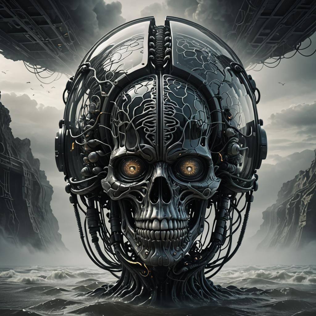 Glass Brain Optical Illusion in Dark Fantasy Style