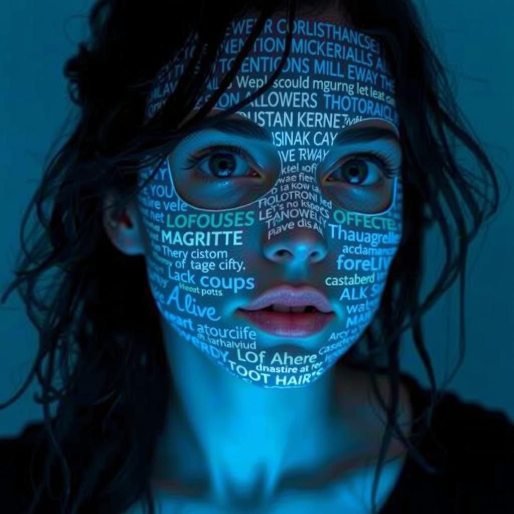 Woman with Typographic Mask: Surreal Portrait