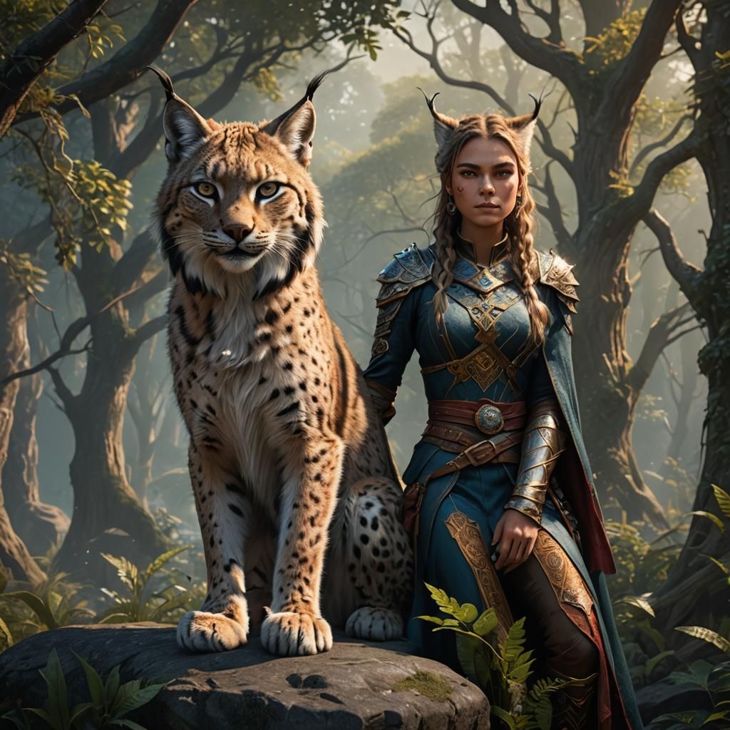 Young Lynx Therian Girl in Detailed Matte Painting