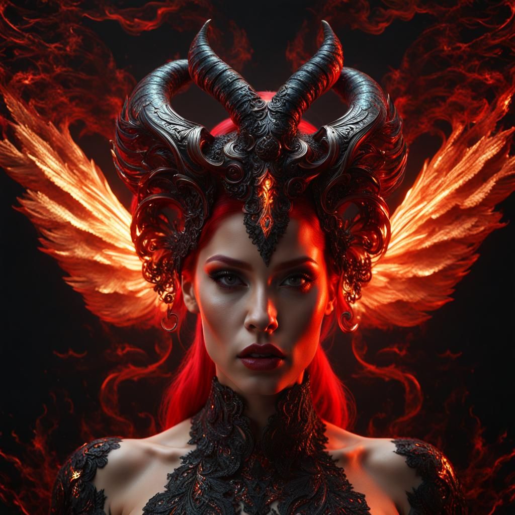 Hybrid Angel with Red Hair in Digital Art Style