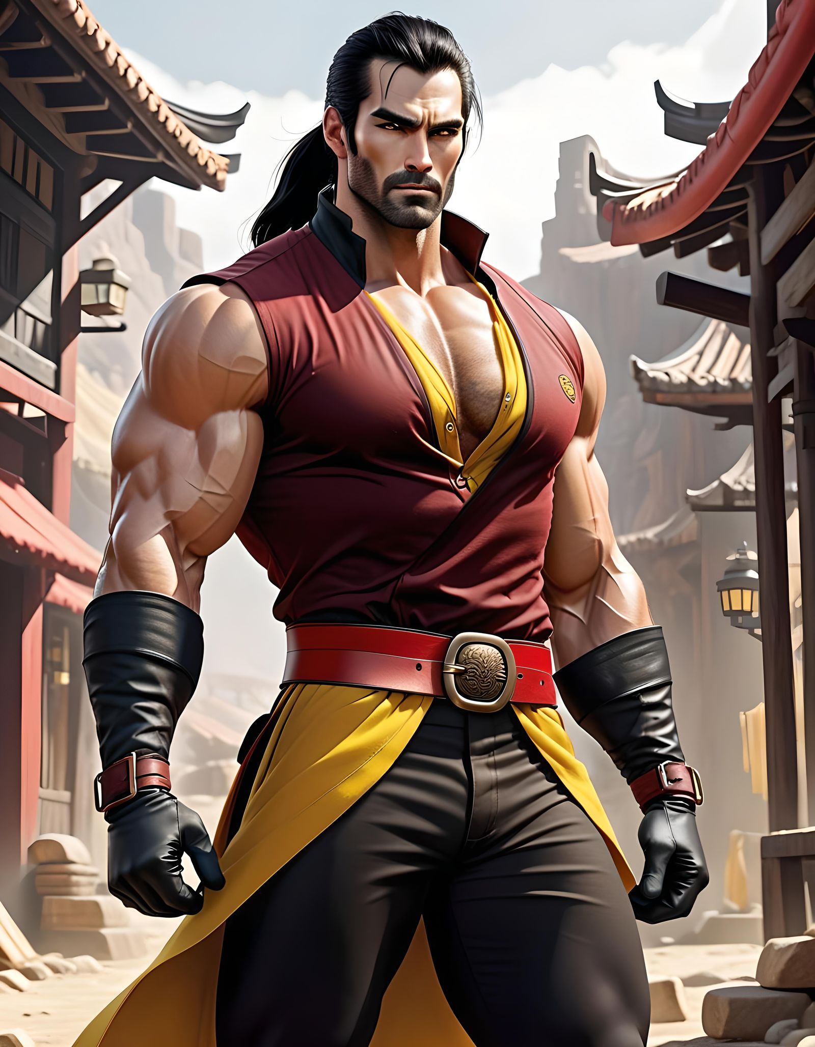 Handsome Muscular Man in Red Tunic