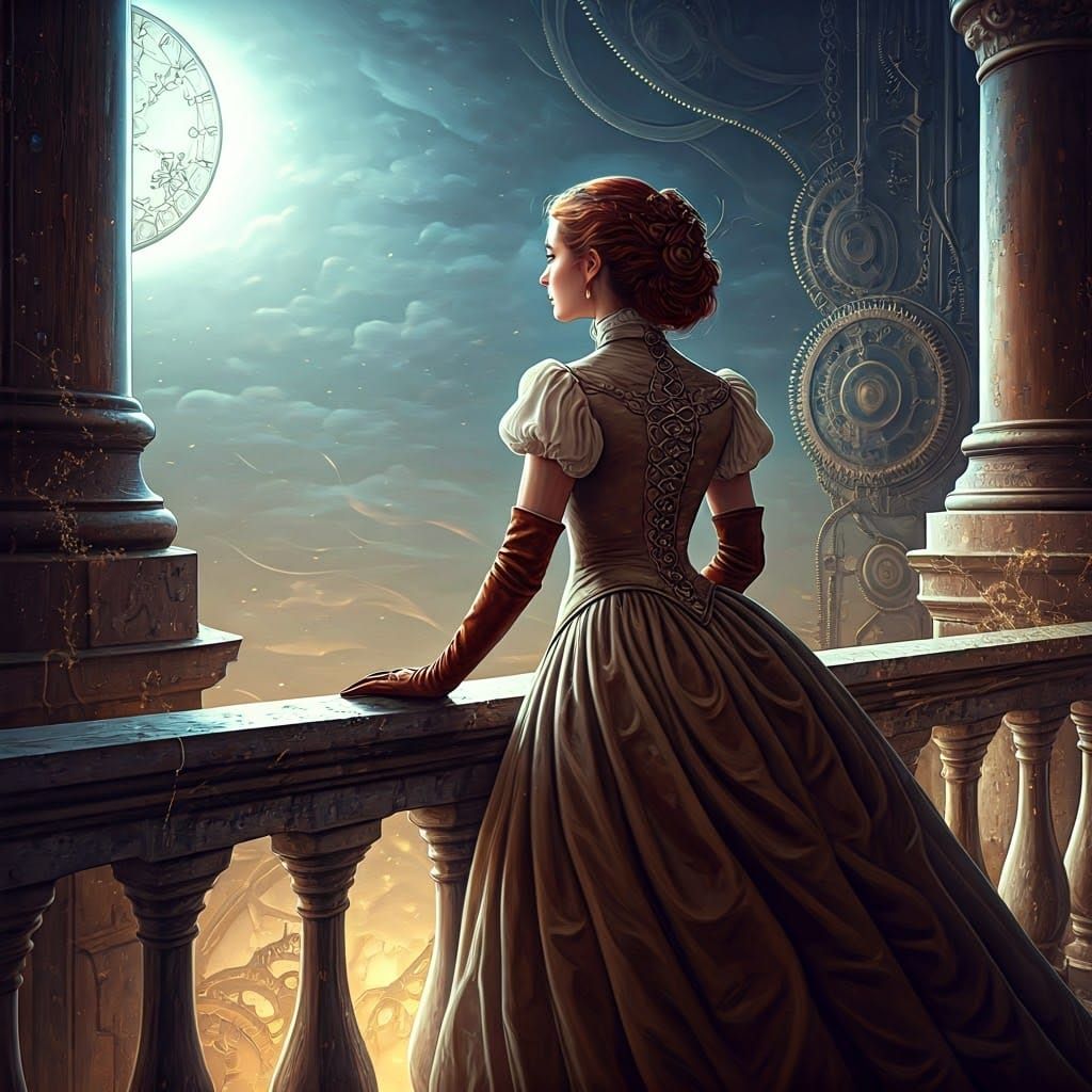 Midnight Contemplation in a Clockwork Dreamscape