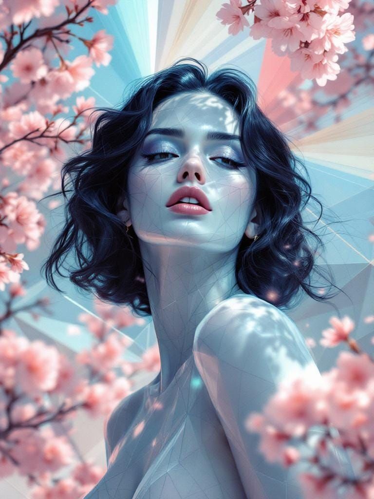 Neoclassical Pin-Up in Geometric Garden, Transparent Display...