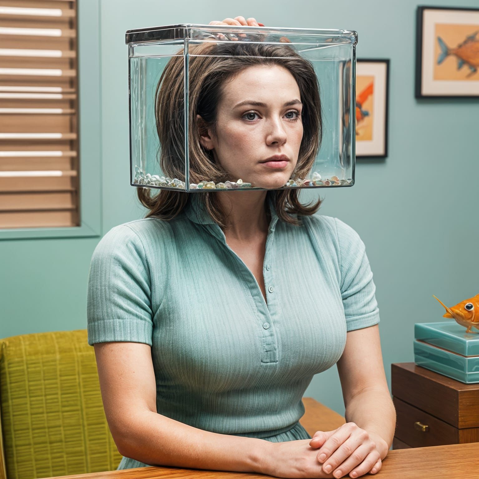 Woman in Fish Tank, Wes Anderson Inspired