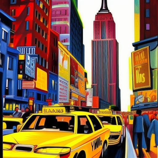 Energetic New York City Street Scene Illustration