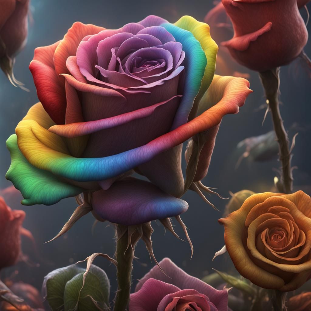 Colorful Roses and Rainbows Middle Finger Gesture