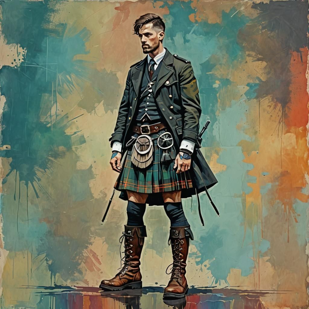 Man in Kilt and Boots: Abstract Digital Art