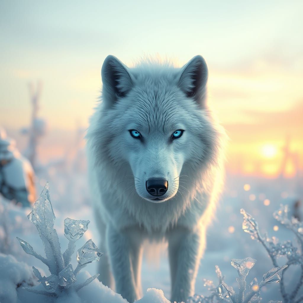 Regal White Dire Wolf in Ethereal Snowy Realm