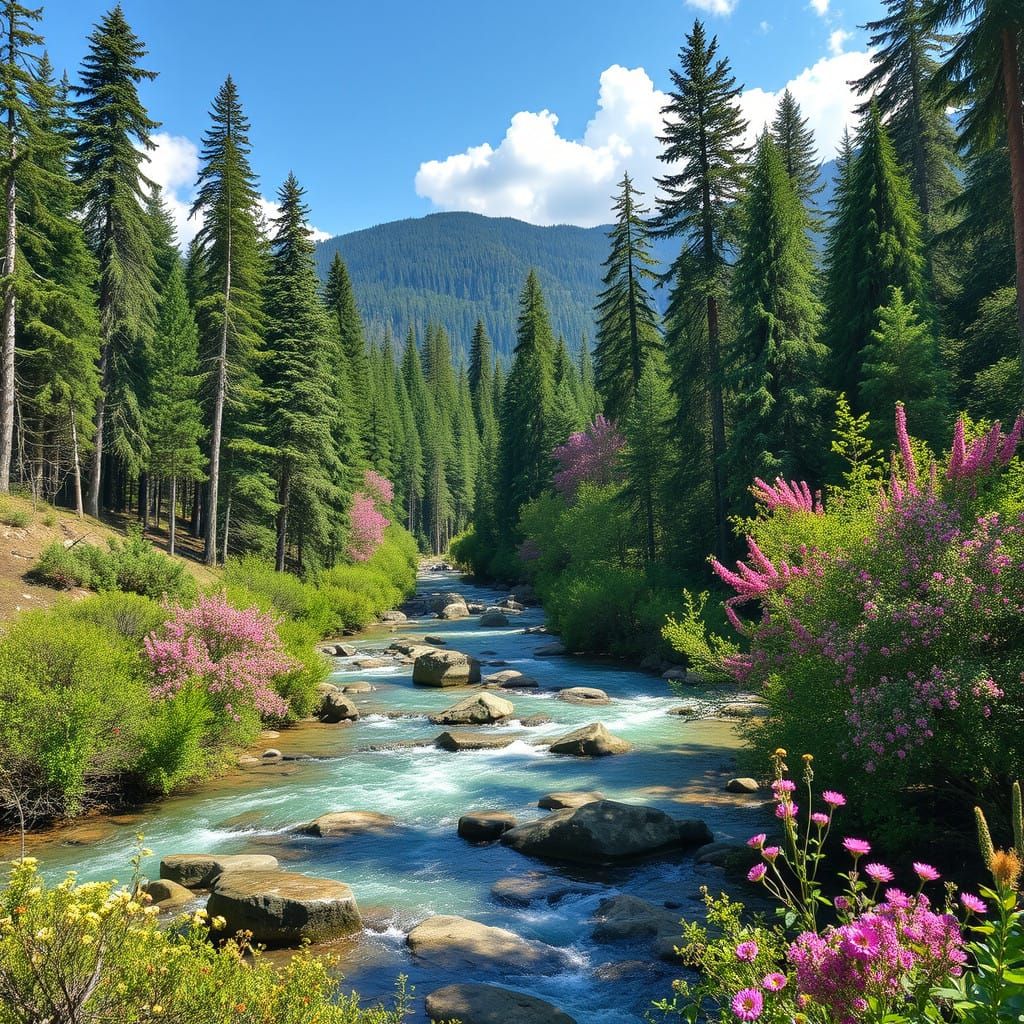 Majestic Lush Forest Scene in Vibrant Colors