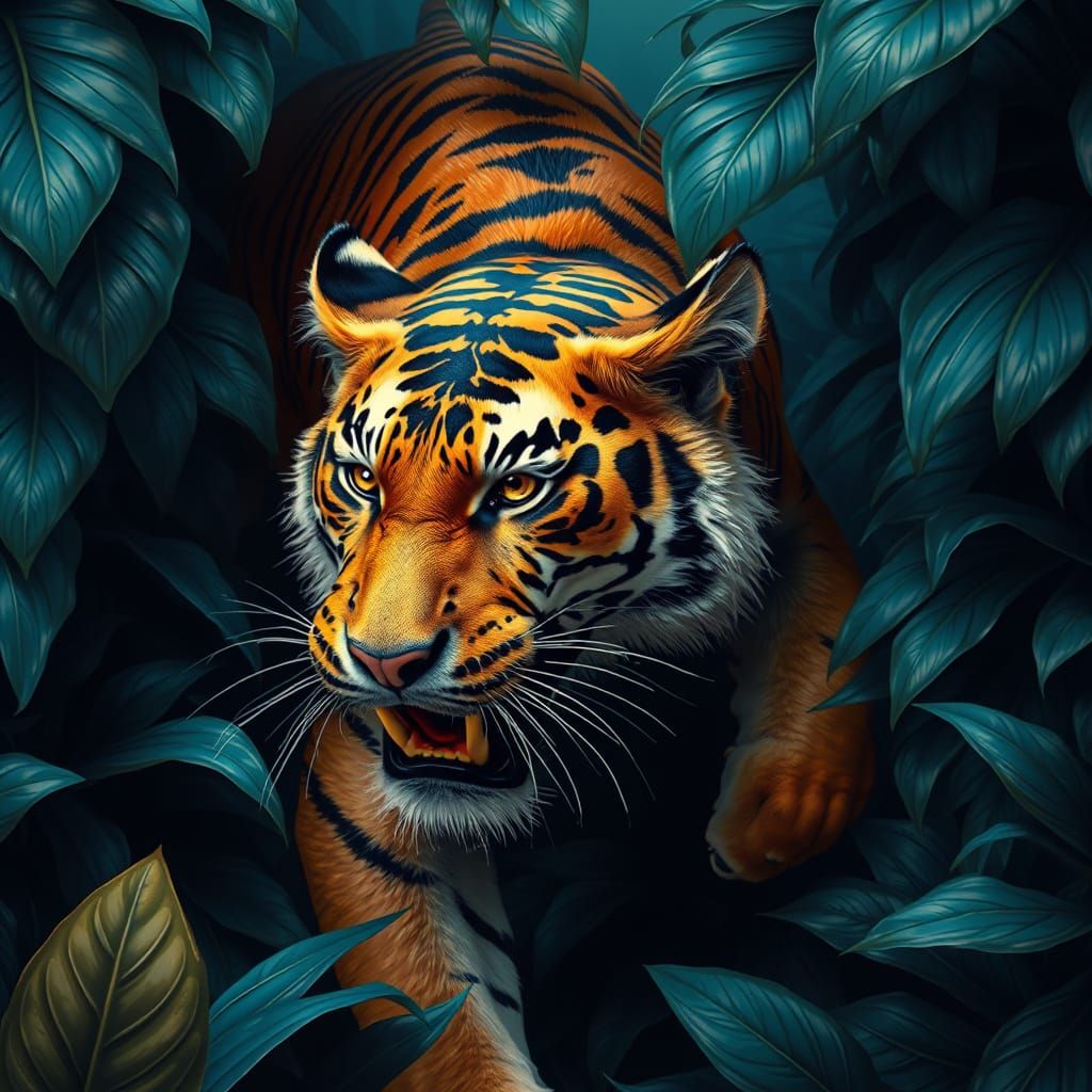 A breathtaking high-end impasto oil painting of a majestic t...