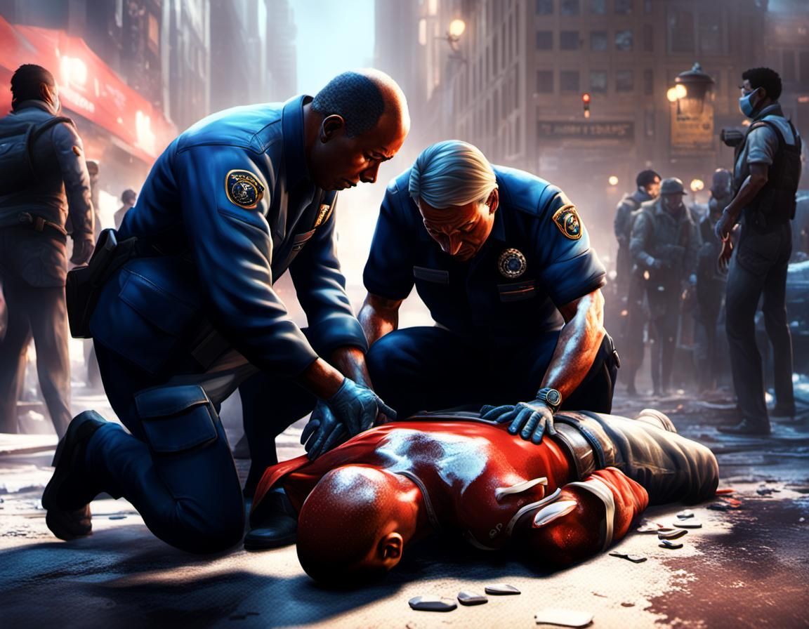 Paramedic Administers CPR in Hyperrealistic Splash Art