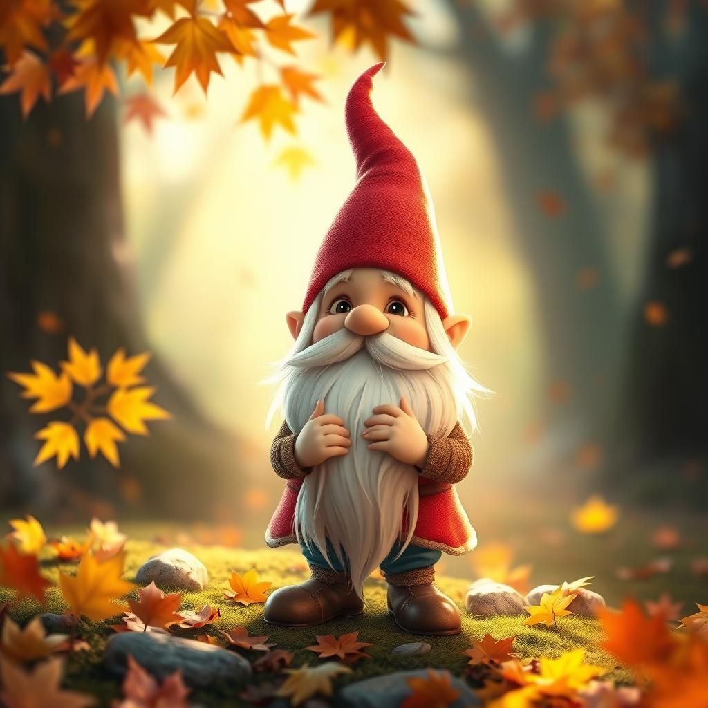 Kind Autumn Gnome in Pixar Disney Style