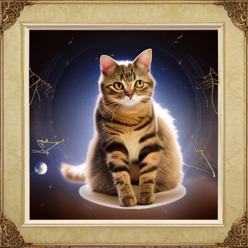 Cat Astronomer Celebrates Birthday in Digital Painting