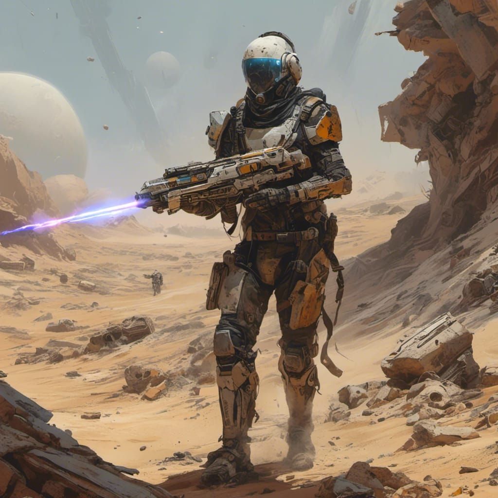 Futuristic Scrap Warrior with Laser Rifle