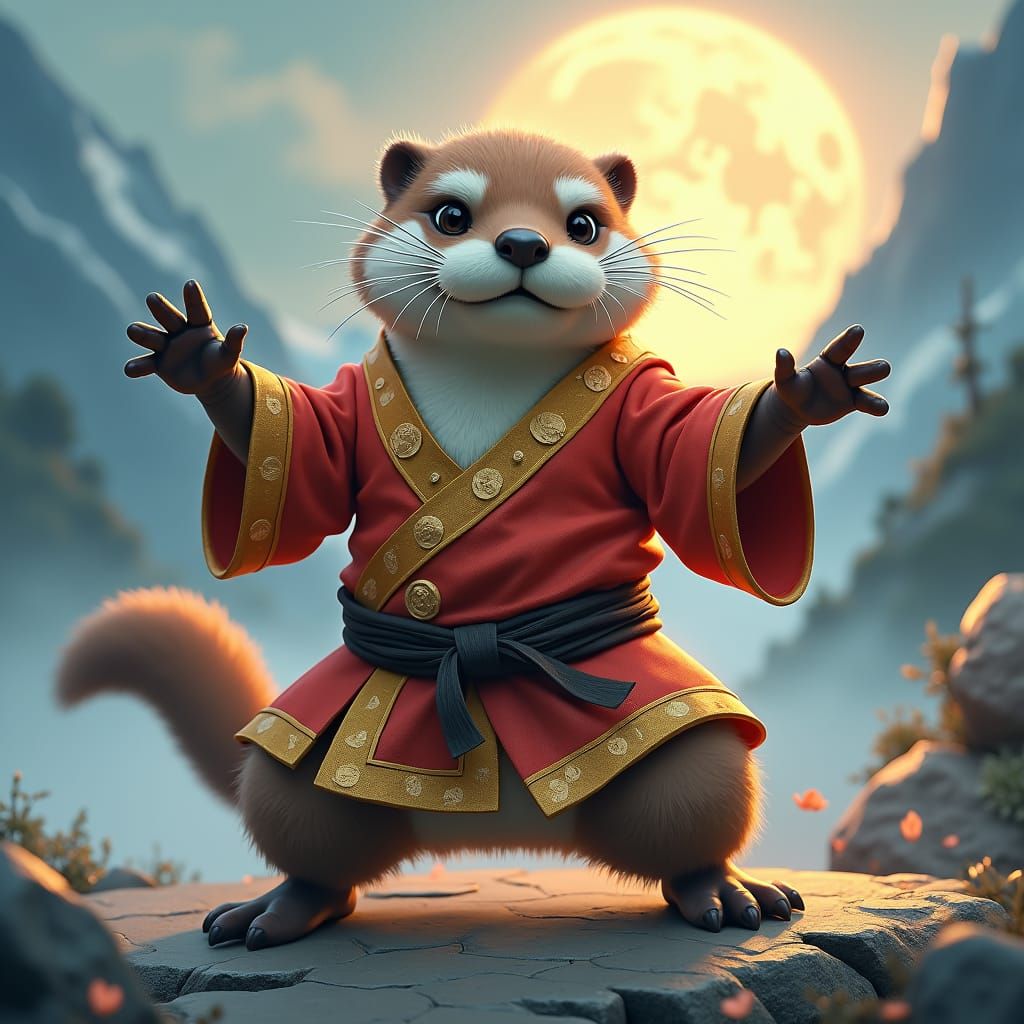 Otter Kung Fu Master in Dreamlike Watercolor