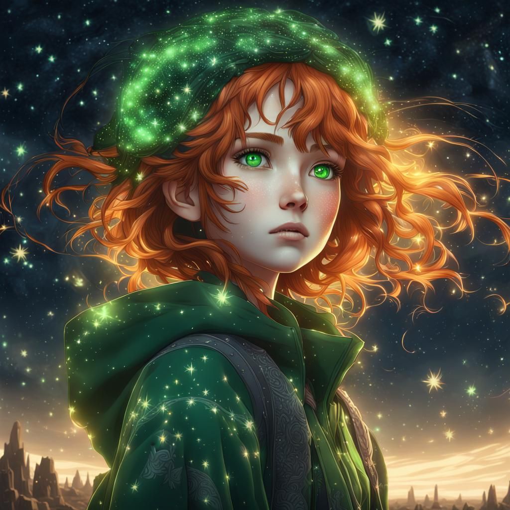 Anime Girl Under Starry Sky: Fantasy Concept Art