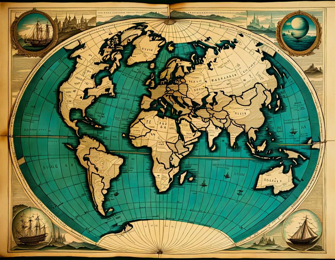 Detailed Hand-Drawn World Map with Candlelight